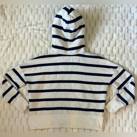 Wanakome Layna Women’s Cropped Hoodie XS White Navy Stripe Kangaroo Pocket - Picture 3 of 8